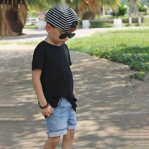 Kids Black Short-Sleeves T-Shirt And Denim Shorts Set